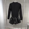 2025 A/W Spicy Girl Black Waist-Cinching Slim-Fit Long Sleeve Dress with High-End Short Puffy Skirt.