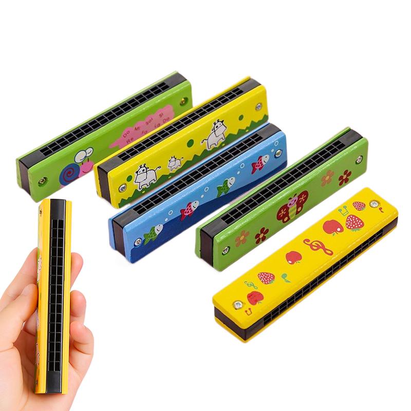 1~5pcs Children 16-Hole Wooden Harmonica Toys Early Educational Toys Music Enlightenment for Kids Gifts Animals Painted TMZ