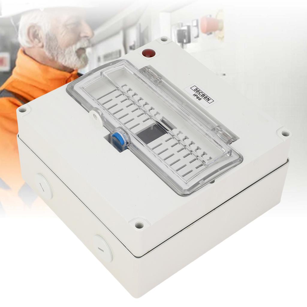 8 Way Outdoor Circuit Breaker Box, ABS PC Alloy Plastic Transparent Cover Distribution Box, IP66, DIN Rail Enclosure