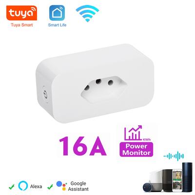 Tuya 16A Brazílsky štandard WiFi Smart Zástrčka s monitorovaním spotreby, Smart Life APP Smart Zásuvka Pracuje s hlasovým ovládaním pre Google Home Alexa