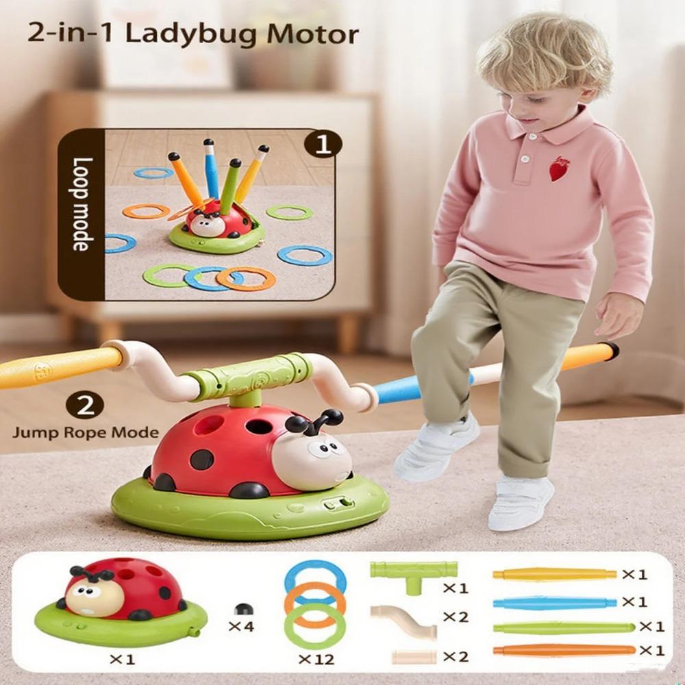 Ladybug 2/3/4/5-in-1 Outdoor Toy, with Rocket Launcher, Music, and Ring Toss Perfect Interactive Gift for Children Aged 3-8.
