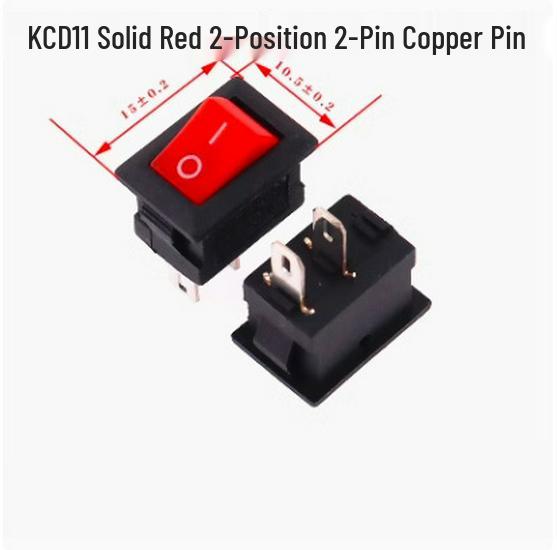 Mini Rocker Switch KCD11: Small 2/3-Pin 3-Position, Bent Pins, 10x15mm, 3A 250V