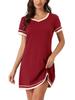 Short Sleeve Contrast Size S [cheibear] Women's Nightshirt, Color, V-Neck, Burgundy,
