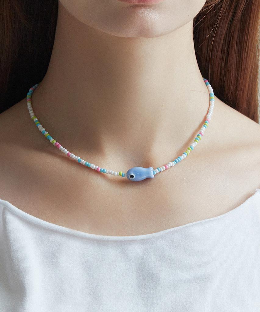Charmy Lucky Fish Bead Necklace (Blue)