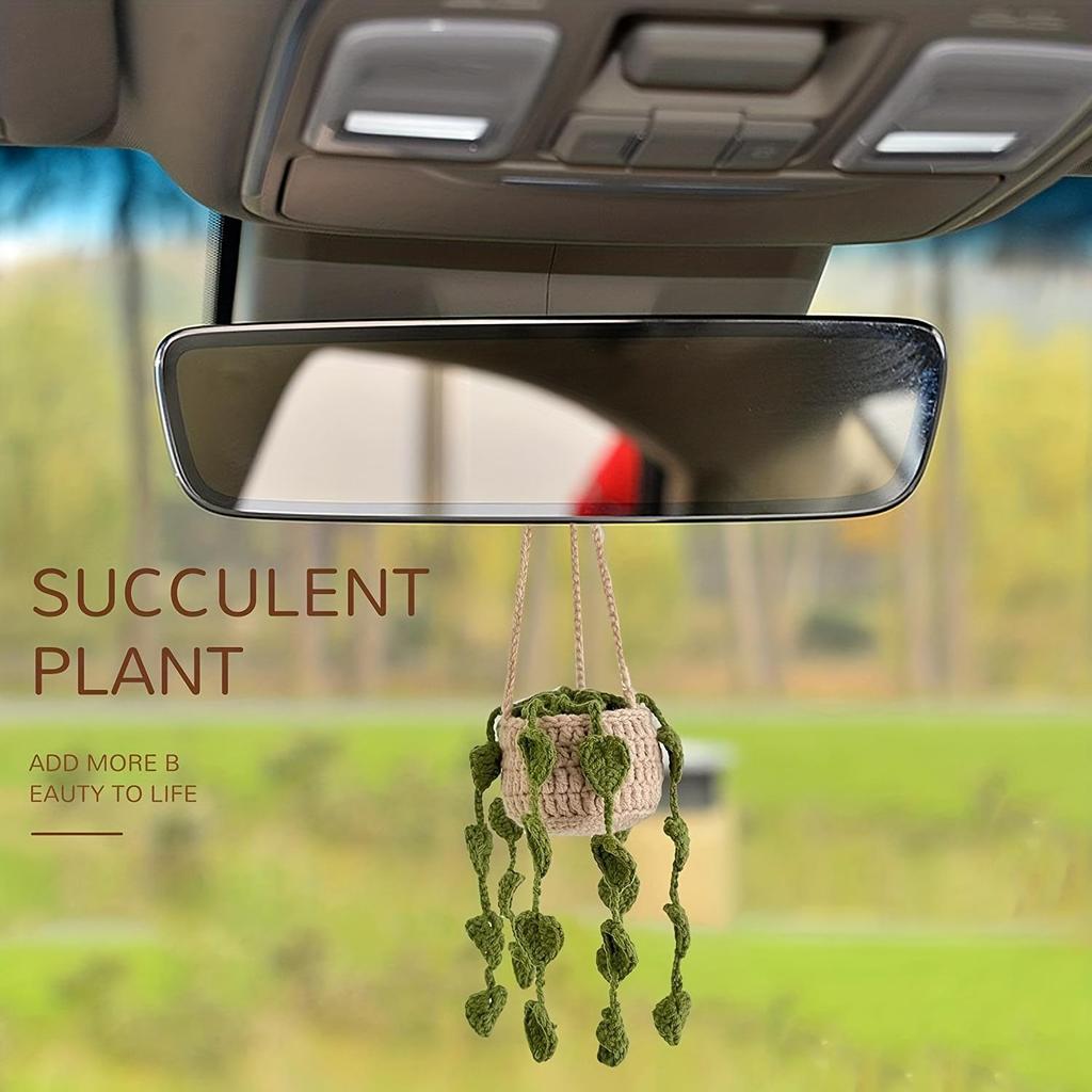 Závěsný košík s háčkovanými rostlinami do auta, závěsná rostlina do auta, doplňky do auta, ozdoba na auto, doplňky do zpětného zrcátka C