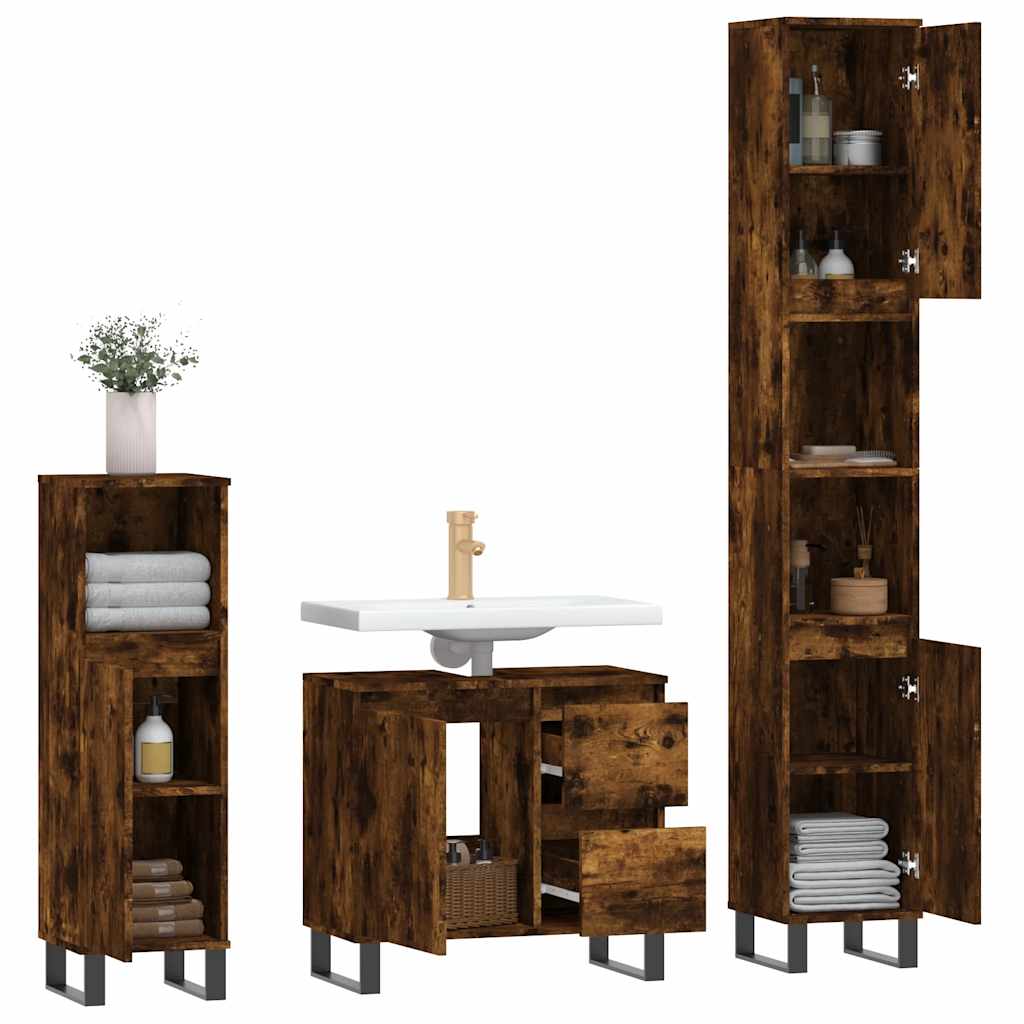 Vidaxl 3-Piece Bathroom Furniture Set, Smoked Oak