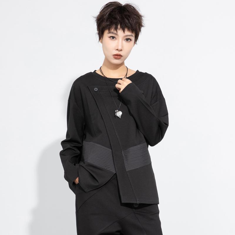 Long sleeve oversized black Casual loose spring autumn winter t shirt tops Women t-shirt