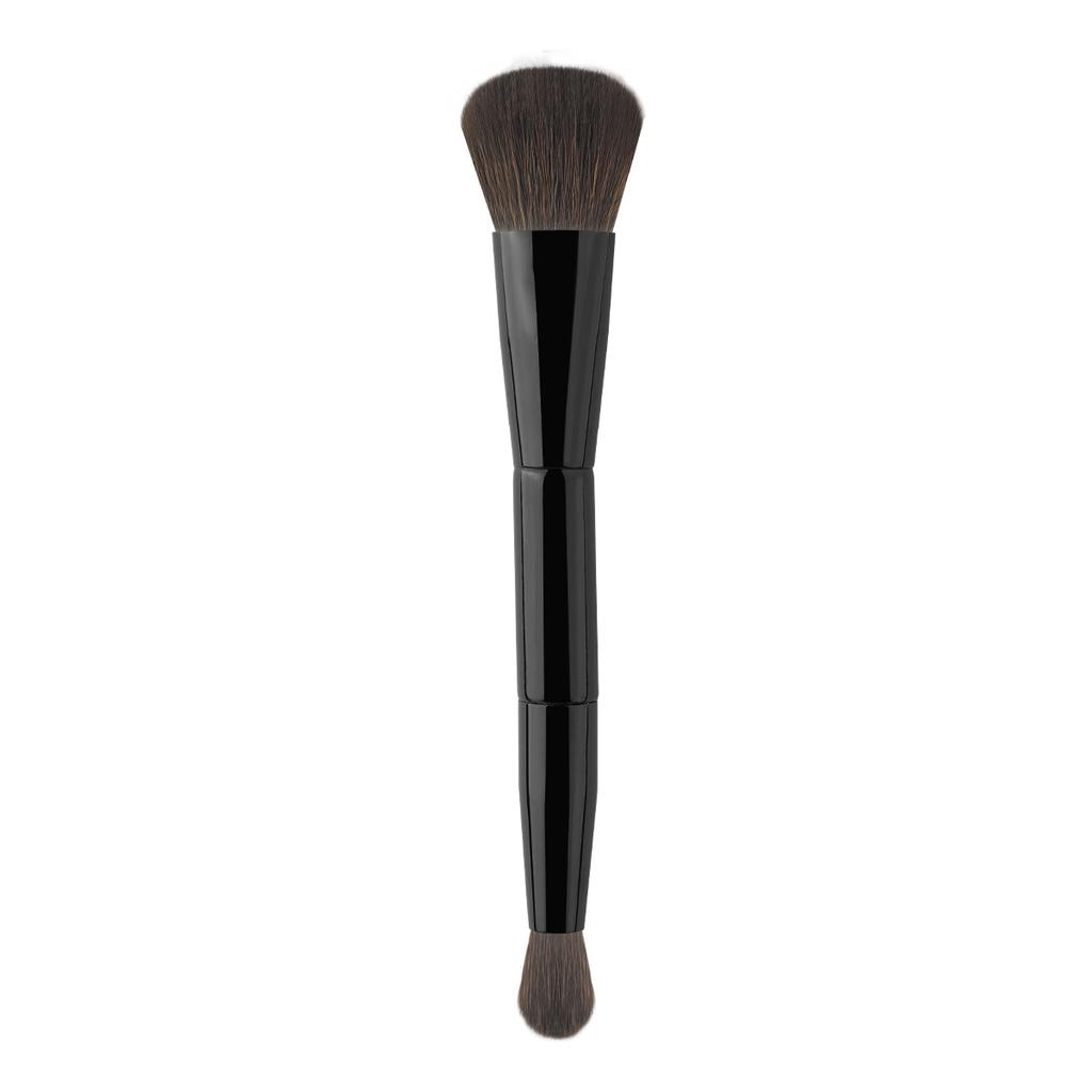 Dual Angled Round Contour Makeup Brush with Synthetic Bristles for Beauty Blending Liquid Powder, Concealer Blush (Black)