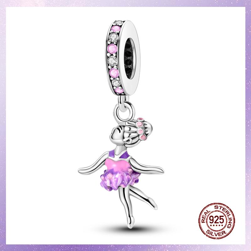 Purple Charms Copper Fit Original Pendant Bracelet Butterfly Glass Heart Feather Clip Charm Dangle Luminous Bead Diy Jewelry