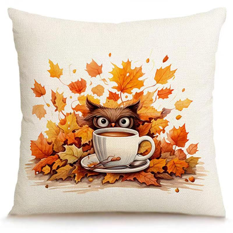 New Autumn Thanksgiving Throw Pillow Cover Linen Print Cartoon Pattern Living Room Bedroom Sofa Decoration
