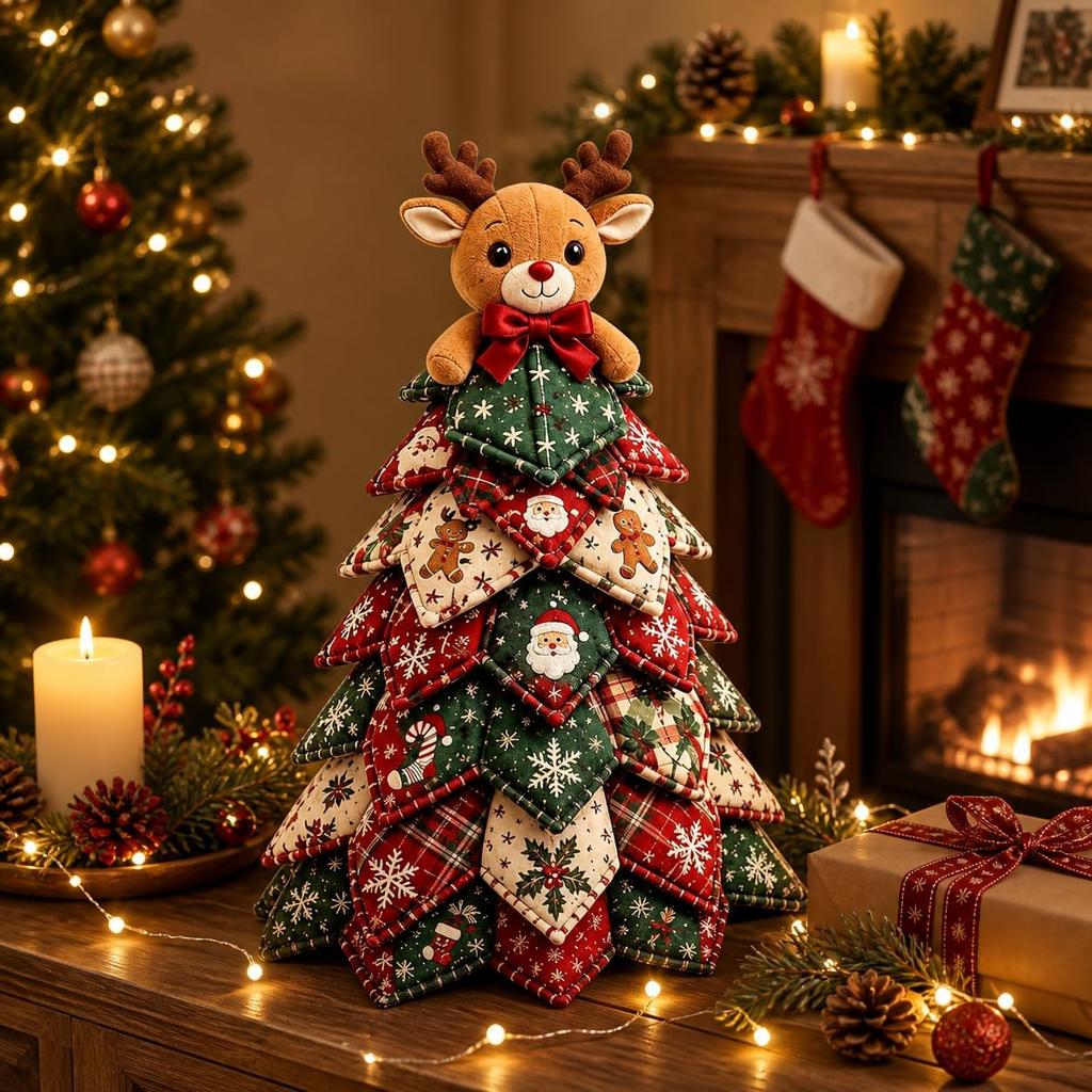 DIY Patchwork Christmas Tree 3D Fabric Sewing Craft Kit - Pumpkin