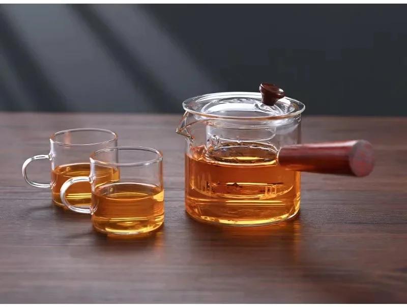 Japansk glasstekanne med sidehåndtak tekanne med trehåndtak Kung Fu tesett fortykket tekoker Intuitiv tekanne