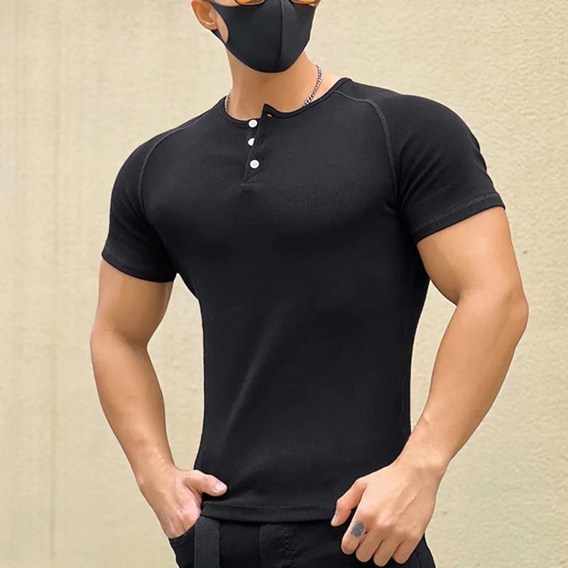American Summer Men's Henry T-shirt High Elastic Modal Fitness Short-sleeved Sports Casual Breathable Versatile Top