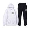 Unisex Casual Hooded Fleece-Lined Sweatshirt Pants Set Sporty Solid Color Outfit Fall