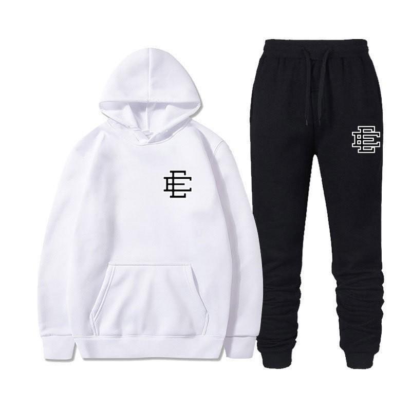 Unisex Casual Hooded Fleece-Lined Sweatshirt Pants Set Sporty Solid Color Outfit Fall