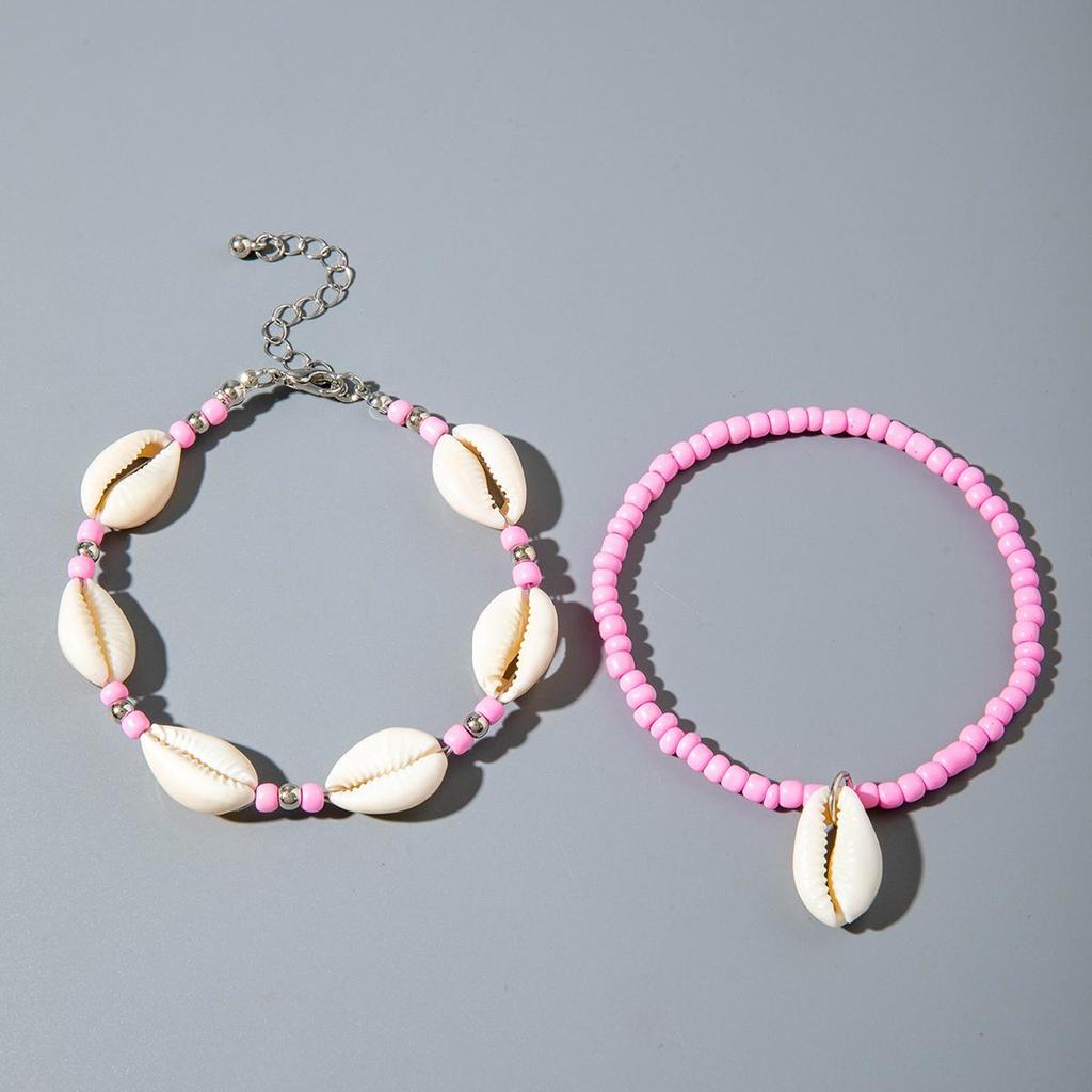 2pcs Fashionable and Simple Bohemian Beach Shell Rice Bead Foot Chain Women's Jewelry Colorful Foot Chain Accessories