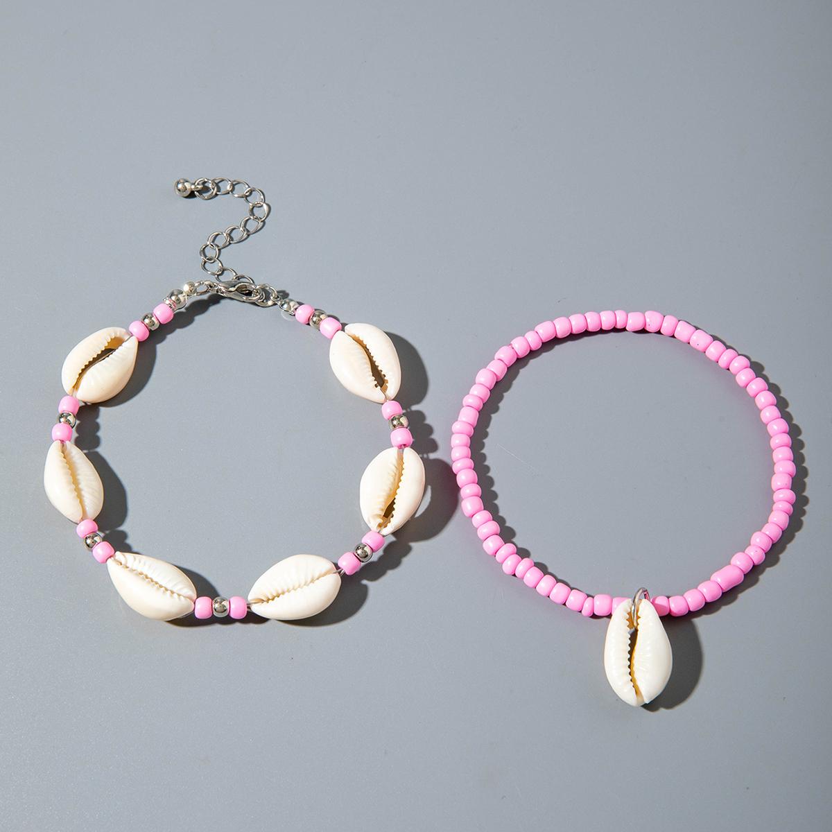 

2 шт. Модная и простая цепочка для ног в стиле бохо с ракушками и рисовыми бусинами, женские украшения, цветные аксессуары для цепочек для ног