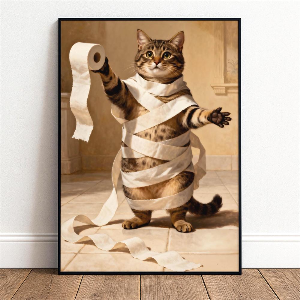 Funny Cat Bathroom Decor Humorous Bathroom Poster Guest Toilet Wall Art Prints Cat Humor Picture Toilet Wall Decor Bathroom Art