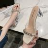 Rhinestone Sandals 2025 Summer New Versatile Outer Wear Transparent Slippers High Heels Fairy Style Temperament Thick Heel One-word Drag