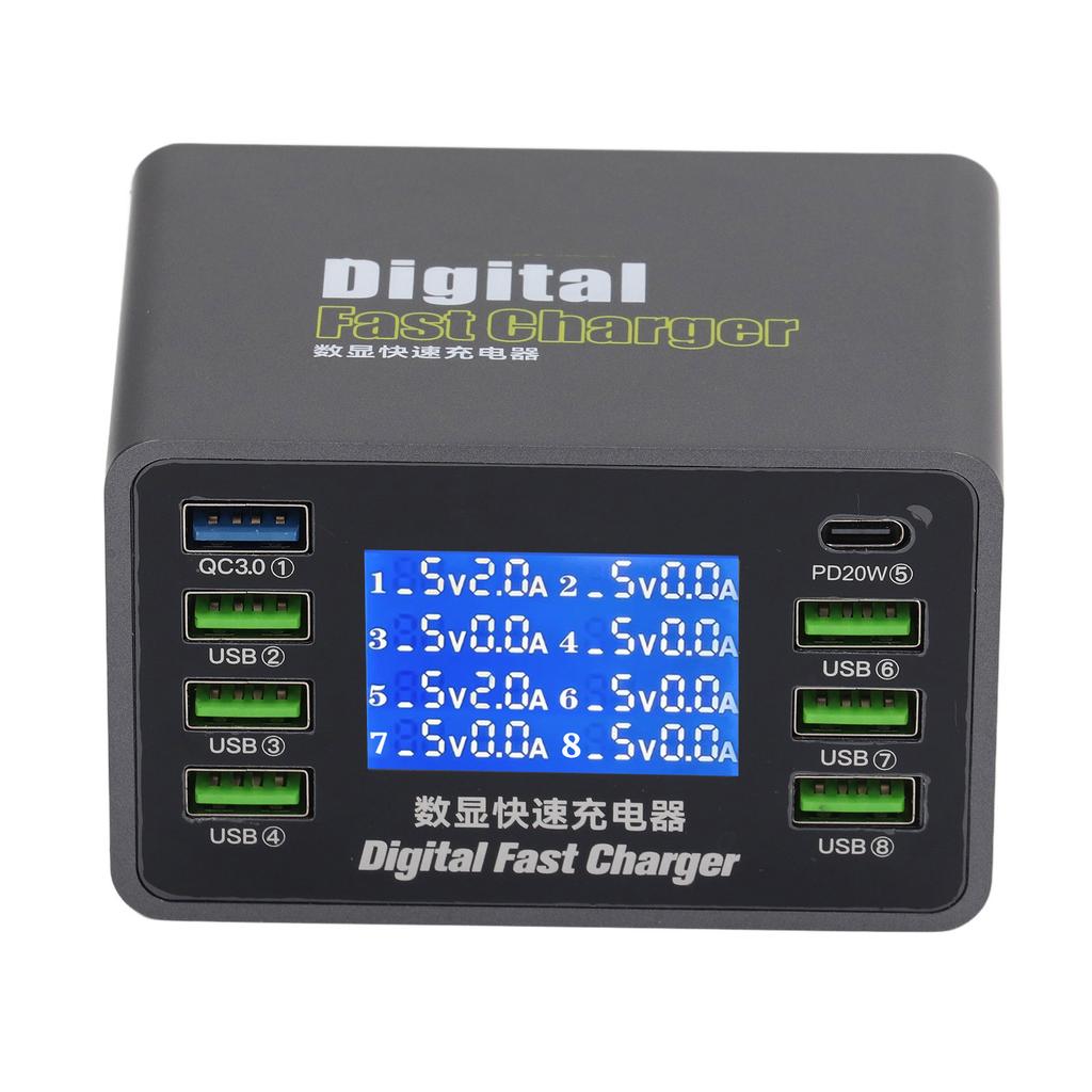 Digital USB Charger 50W 8 Port QC3.0 PD Fast Charging Multiple USB Charger Station 100?240V US Plug