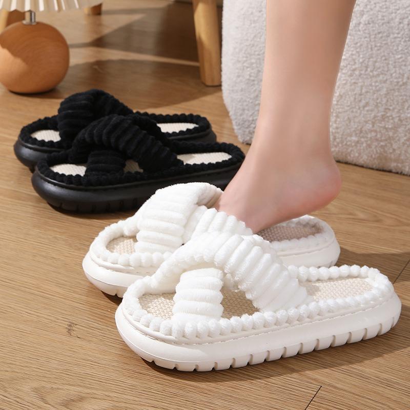 New men's and women's couples' corduroy cross-strap home cotton slippers thick-bottomed warm indoor slippers