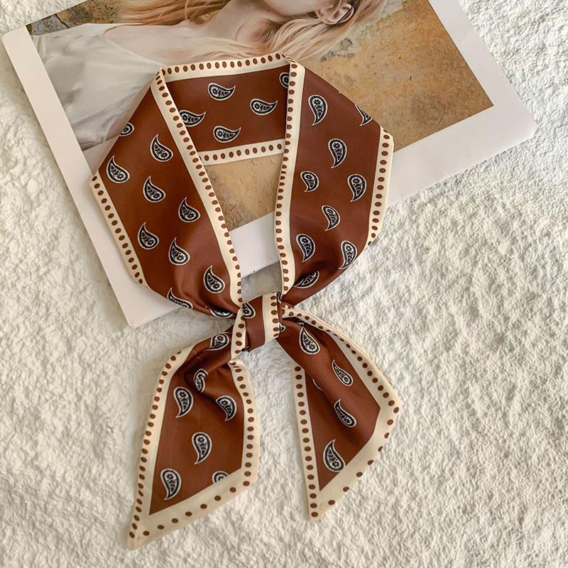 New Luxury Narrow Short Silk Scarf for Woman Skinny Scarves Paisley  Hairband Small Bag Tie Hangbag Handle Ribbon Kerchief