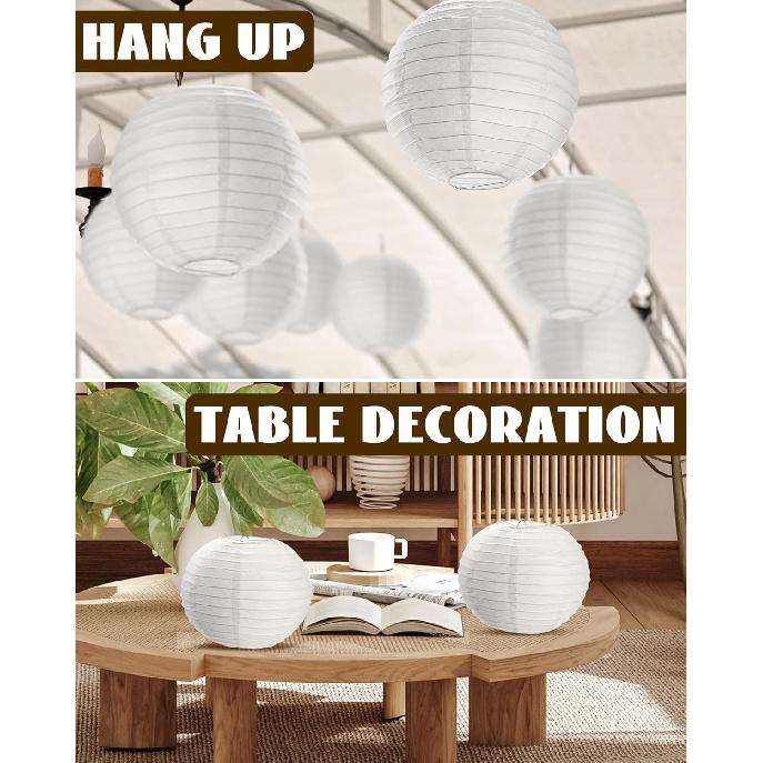 Treela 30 Pack White Chinese Japanese Paper Lanterns Decorative Hanging Ball Round Paper Lantern Lamps for Wedding Birthday Party Home Decorations(10