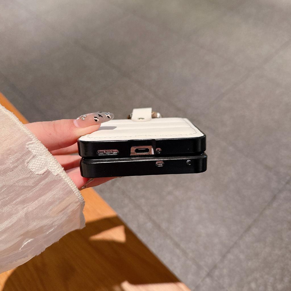 For Oppo Find N3 Flip 5G Case Down Jacket Style Rhinestone Decor Ring Holder Leather Coated PC Phone Cover