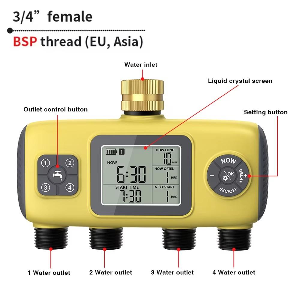 4-Outlet Garden Irrigation Timer Water Timers Multifunctional Sprinklers Automatic Drip Irrigation Controller 4-way Independent