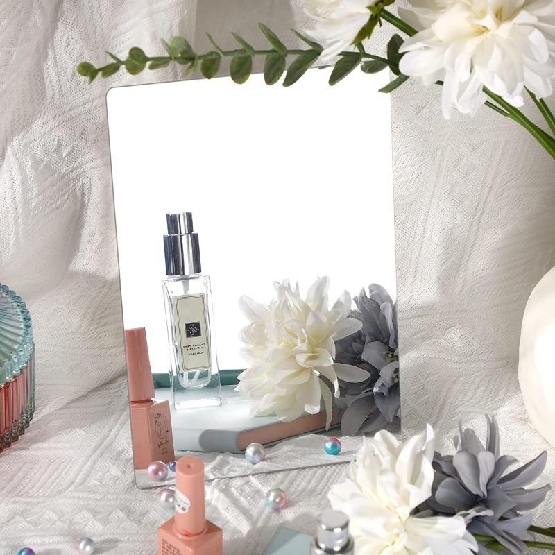 62KD 4pcs Acrylic Mirror Sheets Flexible Non Glass Mirror Tiles with 16pcs Adhesive Stickers for Home Wall Decor
