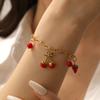 DIEYURO 316L Stainless Steel Cute Red Cherry Strawberry Plant Pendant Bracelet Lady New Fashion Classic Wrist Chain Jewelry Gift