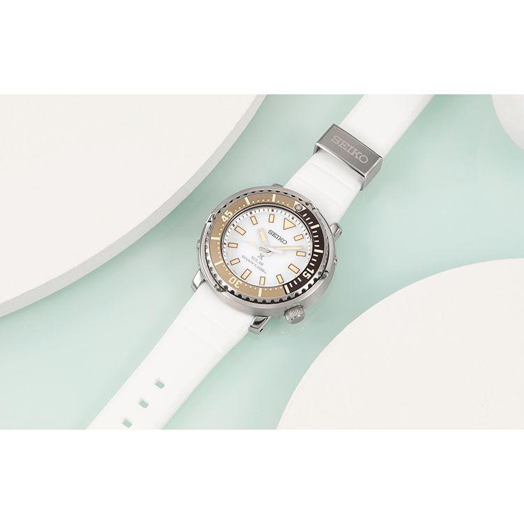 Seiko Prospex Series Solar Sports Canister Dive Watch Solar Quartz Movement Leather Strap Women watches White SUT407P1