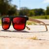 New Fashion Square Sunglasses - Wood Grain Spring Hinge, UV400 Unisex for Driving, Hiking & Travel