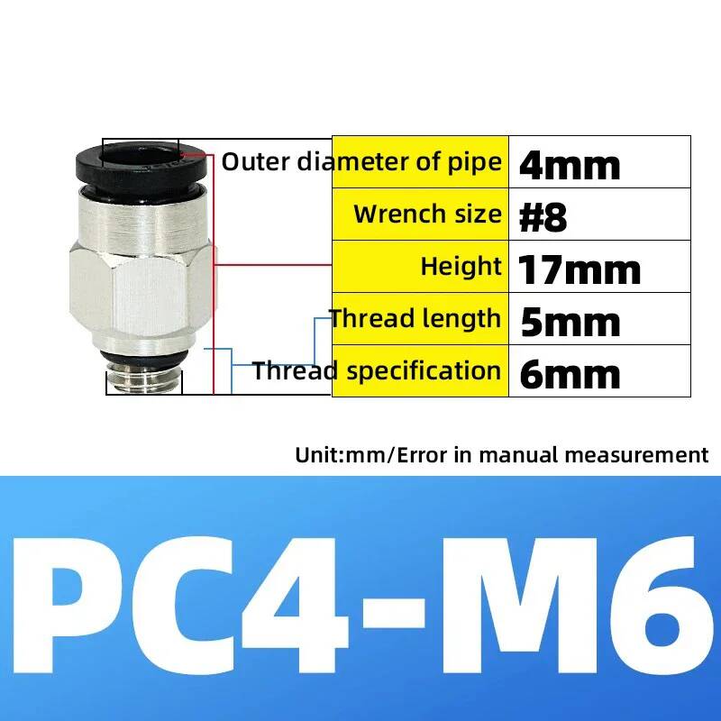 Pneumatik-Fittings Messing Mini-Verbinder Luftschlauch Schnellkupplung PC4-M3/M4/M5 4mm Gewinde Durchgangsgerade Verbindung