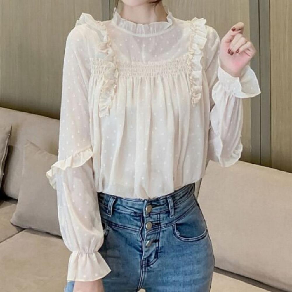 Blusa da Donna Navava con Volant e Arricciature Manica Lunga Nb2415