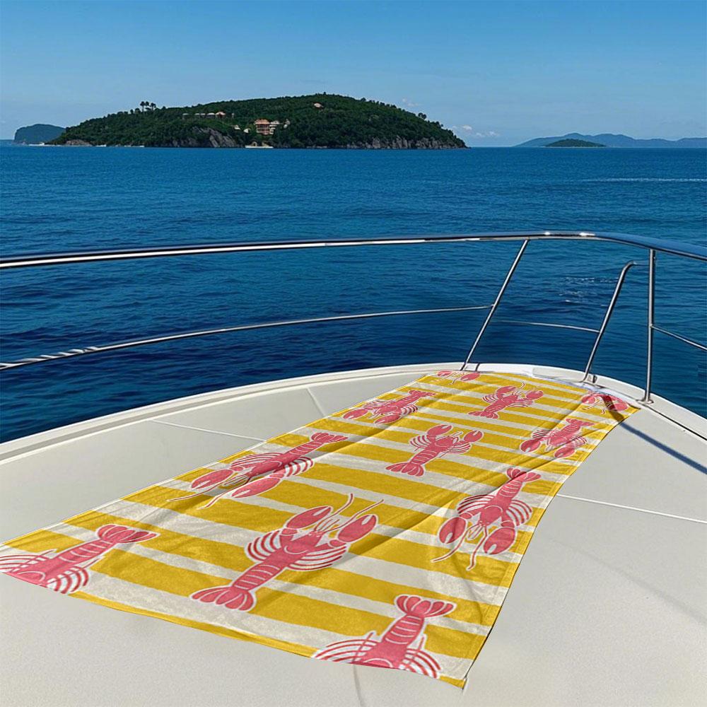 Nautical Lobster Stripes Yellow Quick Drying Bath Towel Microfiber beach towel light weight swimming camping yoga beach out