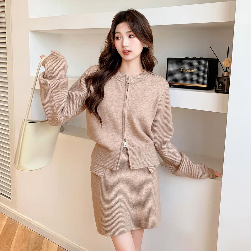 

MOKANA Women s Elegant Long Sleeve Knit Cardigan & Skirt Set One Size