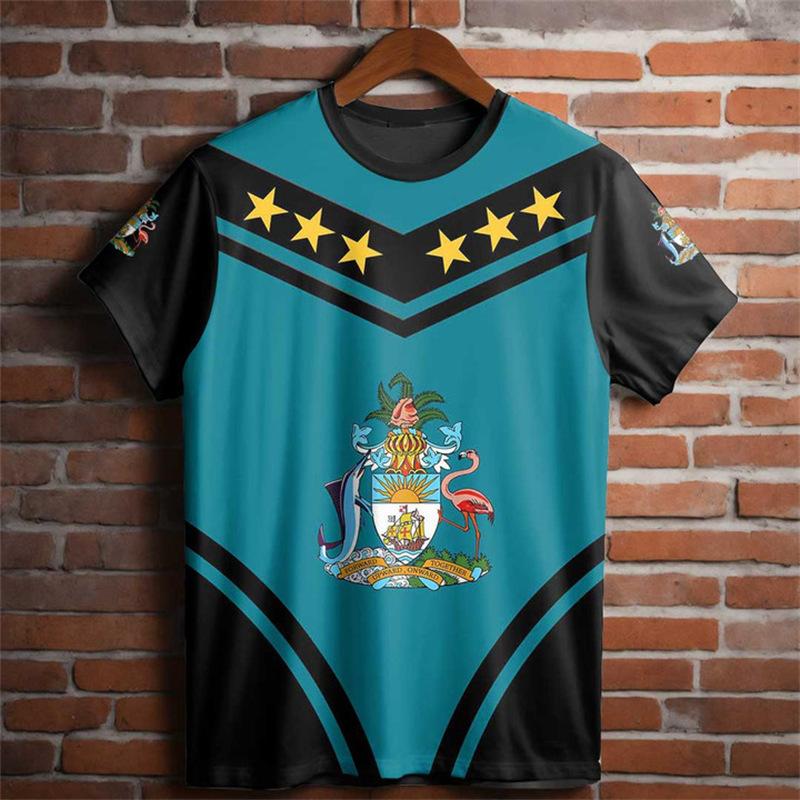 Men's 3D Printed T-Shirt Bahamas Flag and Emblem Print Short Sleeve O-Neck Pullover Casual Breathable Quick Drying Sports Top
