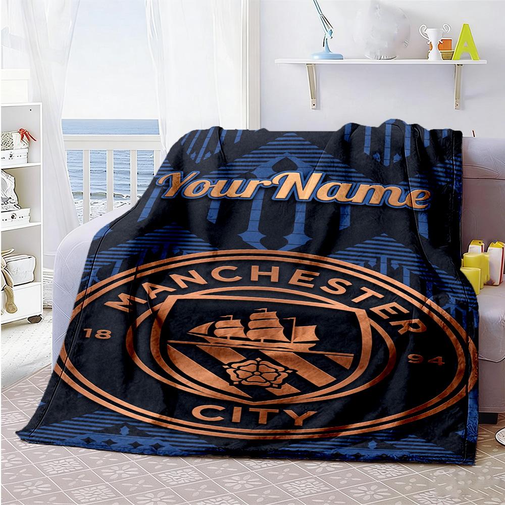 Manchester City Customize Your Name Blanket Gift Personalized Blanket Ultra-Soft Suitable for Bed Livingroom Chair Office Chair