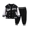 Children's Spring Round Neck Long Sleeve Baseball Jacket, Cardigan And Pants Set