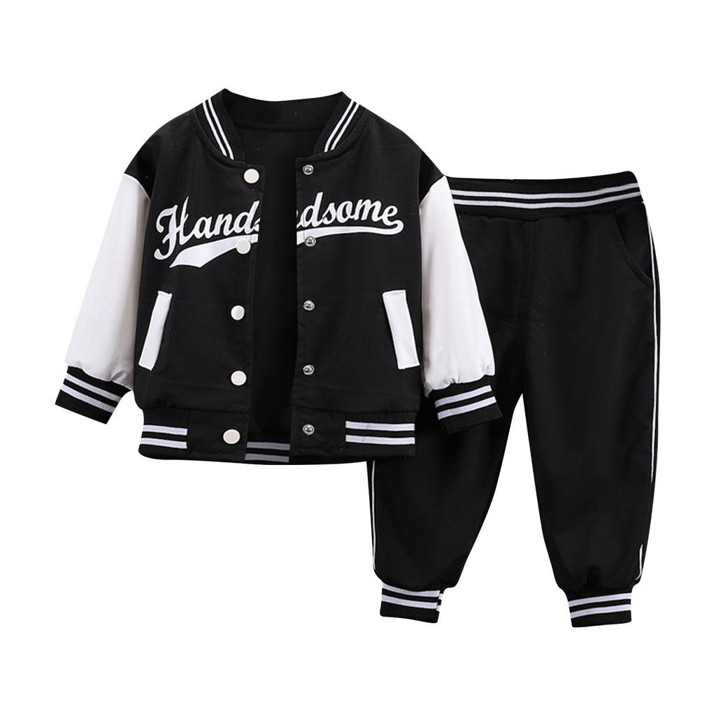 Children's Spring Round Neck Long Sleeve Baseball Jacket, Cardigan And Pants Set