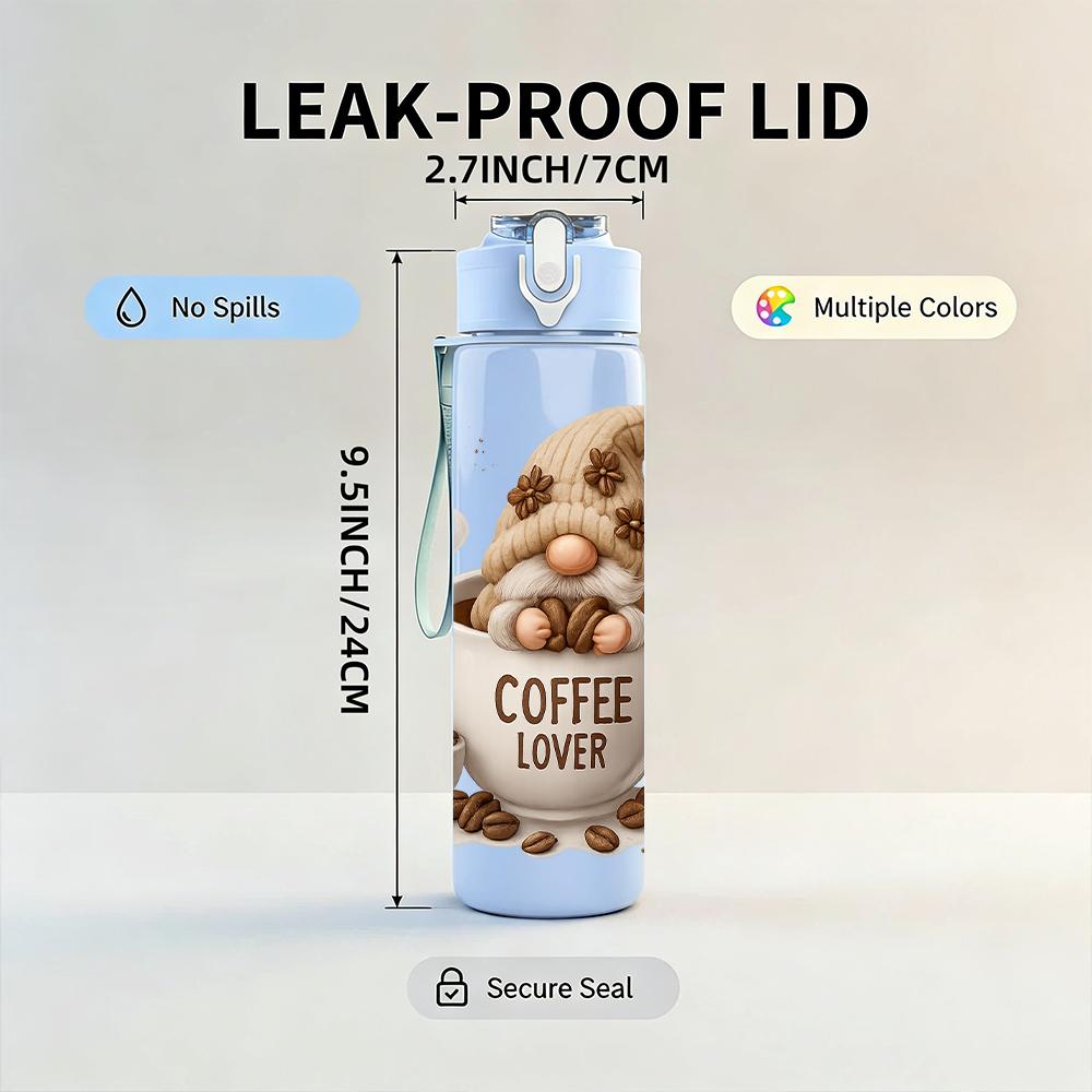 1PC Coffee Gnome Mug Graphic 750ml Color Plastic Sports Water Bottle Leakproof Flip Straw Lid For Sports Office Home Use