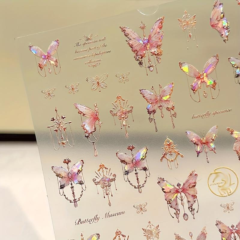 1set 5D Embossed Laser Butterfly Design Nail Art Stickers, Spring Nail Art Decals for Nail Art Decoration,Self Adhesive Nail Art Supplies