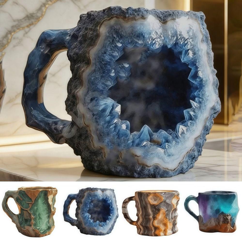 Retro Crystal Coffee Mugs 325ML 11oz Insulation Water Cup New Mineral Stainless Steel Cup  Gifts