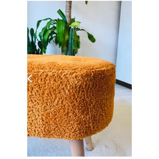 Hornbeam Wooden Leg Orange Pofidik Tedy Handmade Oval Pouf Bench Chair