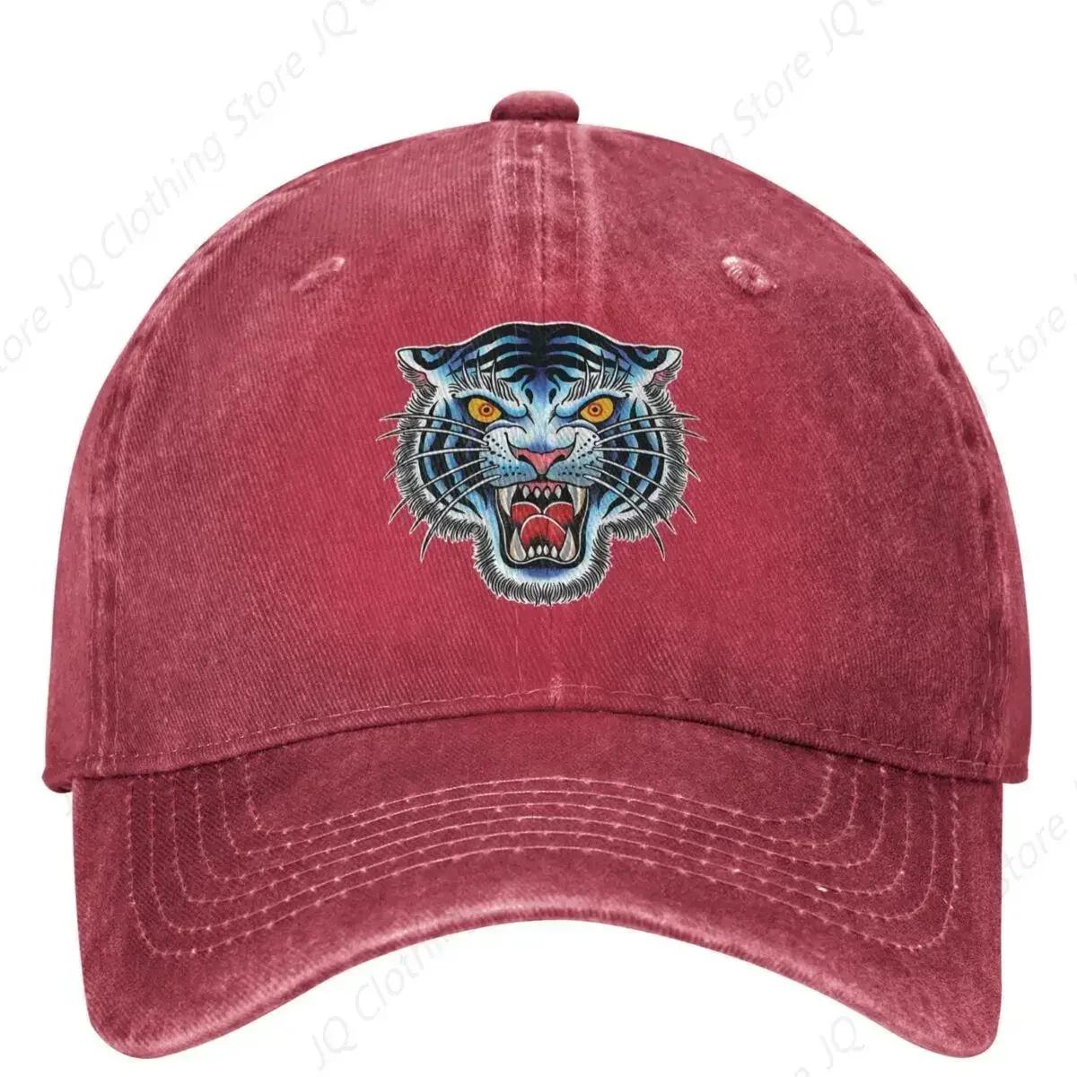 

r Head Denim Baseball Cap Tiger Print Outdoor Gym Trucker Hat Spring Unisex Unisex Fashion Sunscreen Baseball Caps Adjustable