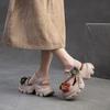 Johnature Retro Flower Peep Toe Platform Sandals Breathable Genuine Leather Versatile Women's Shoes