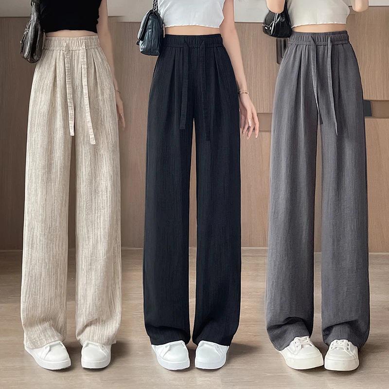 Women's Tie-Dye Ice Silk Wide-Leg Pants: High-Waisted, Drawstring, Casual Floor-Length for Spring/Summer.