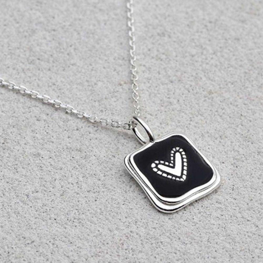 

[Aslit] Chain Silver Necklace Silver 925 Black Heart Square Pendant