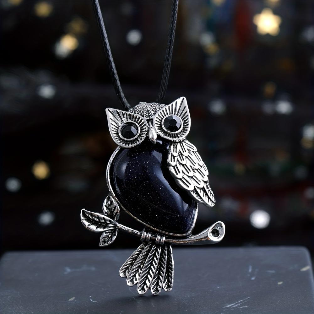 1pc JXMYBA Artificial Crystal Owl Pendant Necklace, Amethyst Rose Quartz Faux Gemstone Lucky Jewelry, Women'S Handmade Stone Pendant with Artificial F